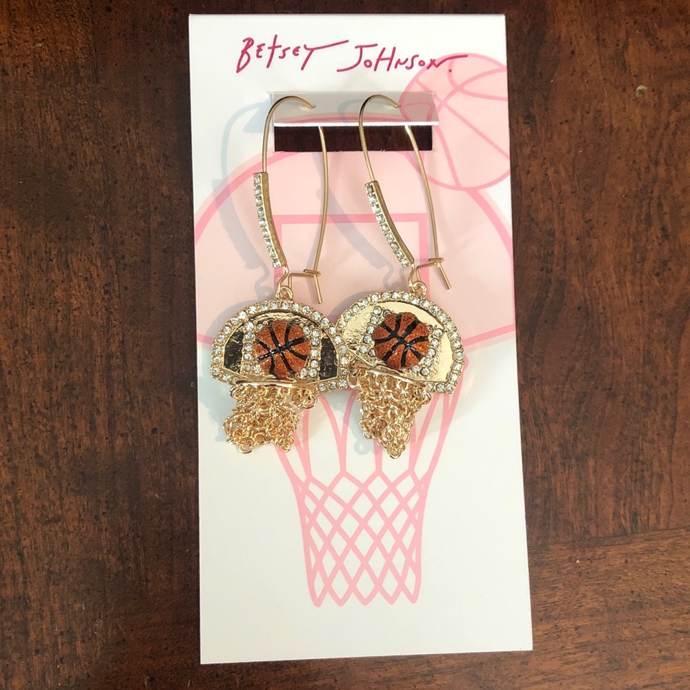 Betsey Johnson Orange & Gold Basketball Hoop Dangle Earrings NWT Pls Read New